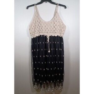 J Gee Cream Crochet Y2K Embroidered Black Mesh Dress Lined Fairy Plus Size 3X